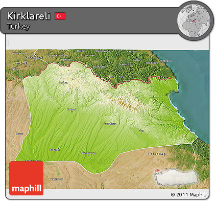 Physical 3D Map of Kirklareli, satellite outside