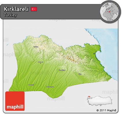 Physical 3D Map of Kirklareli, single color outside