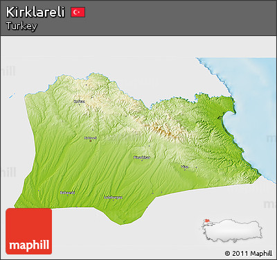 Physical 3D Map of Kirklareli, single color outside