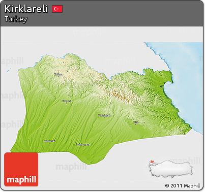 Physical 3D Map of Kirklareli, single color outside