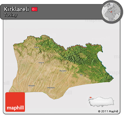Satellite 3D Map of Kirklareli, cropped outside