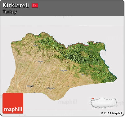 Satellite 3D Map of Kirklareli, cropped outside