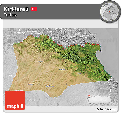 Satellite 3D Map of Kirklareli, lighten, desaturated