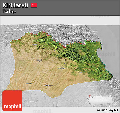 Satellite 3D Map of Kirklareli, lighten, desaturated