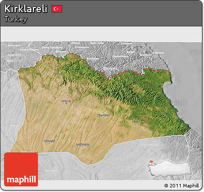 Satellite 3D Map of Kirklareli, lighten, desaturated