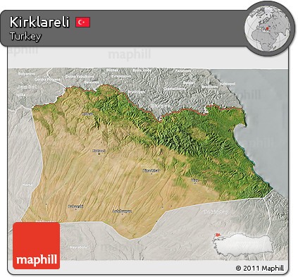 Satellite 3D Map of Kirklareli, lighten, semi-desaturated