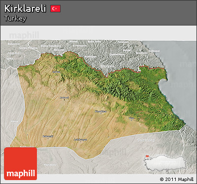 Satellite 3D Map of Kirklareli, lighten, semi-desaturated