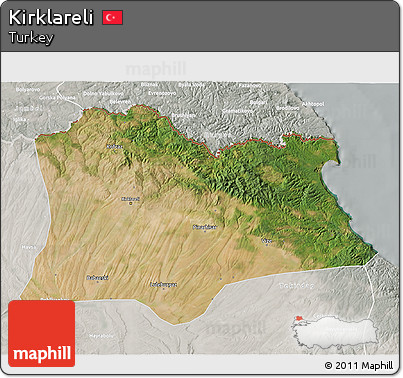 Satellite 3D Map of Kirklareli, lighten, semi-desaturated