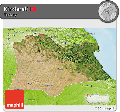 Satellite 3D Map of Kirklareli, physical outside