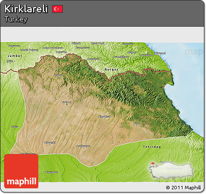 Satellite 3D Map of Kirklareli, physical outside