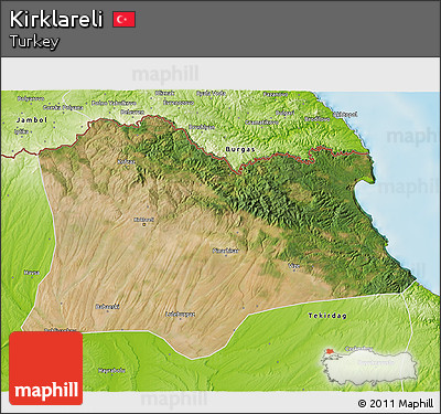 Satellite 3D Map of Kirklareli, physical outside