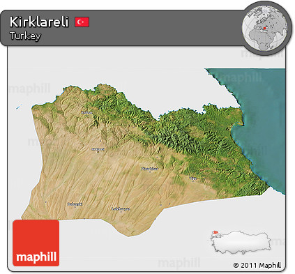 Satellite 3D Map of Kirklareli, single color outside