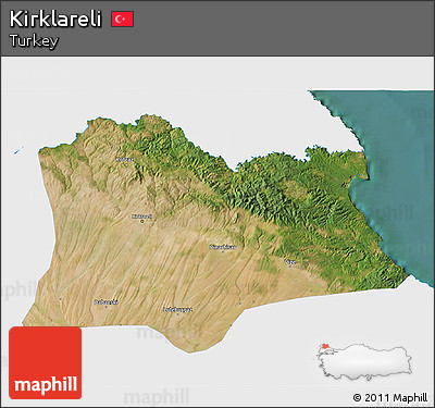 Satellite 3D Map of Kirklareli, single color outside