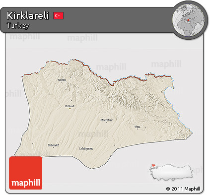 Shaded Relief 3D Map of Kirklareli, cropped outside