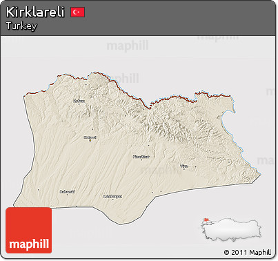 Shaded Relief 3D Map of Kirklareli, cropped outside