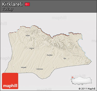 Shaded Relief 3D Map of Kirklareli, cropped outside