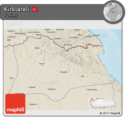 Shaded Relief 3D Map of Kirklareli