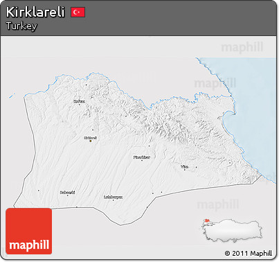 Silver Style 3D Map of Kirklareli, single color outside