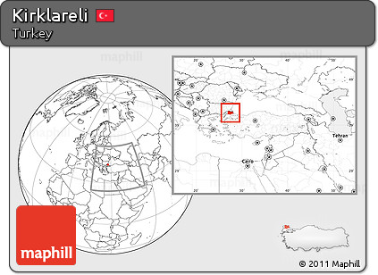 Blank Location Map of Kirklareli, within the entire country