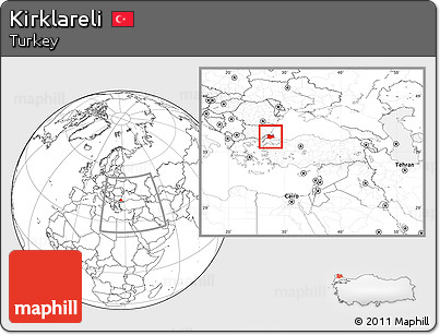 Blank Location Map of Kirklareli, within the entire country