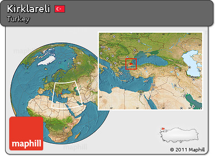 Satellite Location Map of Kirklareli, within the entire country