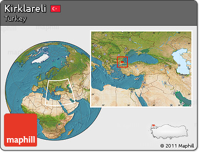 Satellite Location Map of Kirklareli, within the entire country