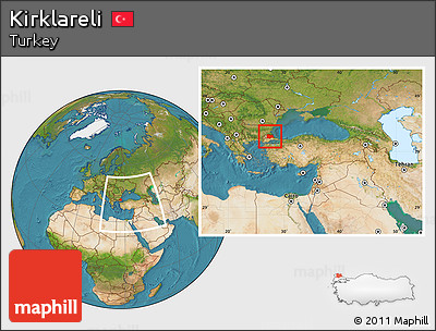 Satellite Location Map of Kirklareli, within the entire country