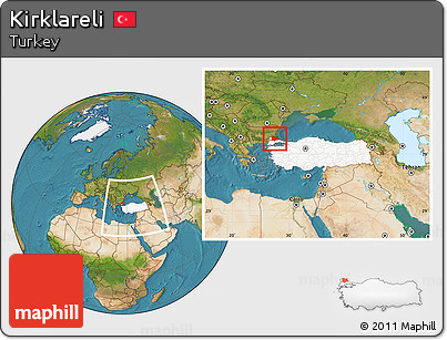 Satellite Location Map of Kirklareli, highlighted country, within the entire country