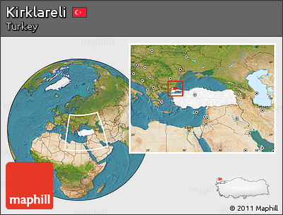 Satellite Location Map of Kirklareli, highlighted country, within the entire country