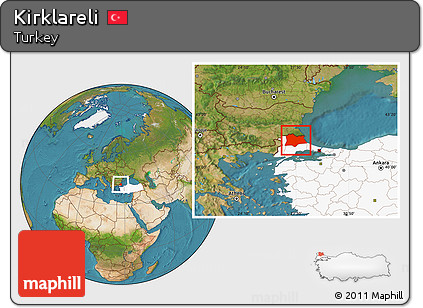 Satellite Location Map of Kirklareli, highlighted country