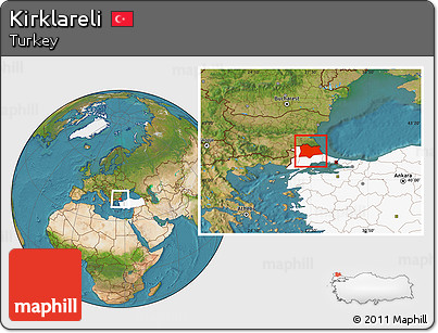 Satellite Location Map of Kirklareli, highlighted country