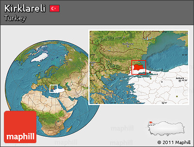 Satellite Location Map of Kirklareli, highlighted country