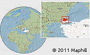 Savanna Style Location Map of Kirklareli, highlighted country, hill shading