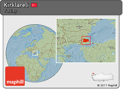 Savanna Style Location Map of Kirklareli, hill shading