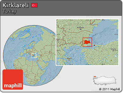 Savanna Style Location Map of Kirklareli, hill shading