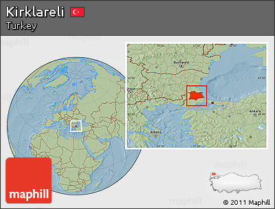 Savanna Style Location Map of Kirklareli, hill shading