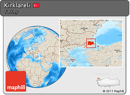 Shaded Relief Location Map of Kirklareli