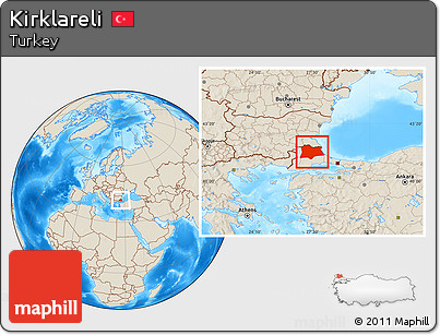 Shaded Relief Location Map of Kirklareli