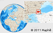 Shaded Relief Location Map of Kirklareli, highlighted country