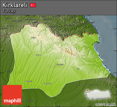 Physical Map of Kirklareli, darken