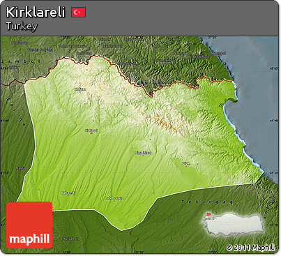 Physical Map of Kirklareli, darken