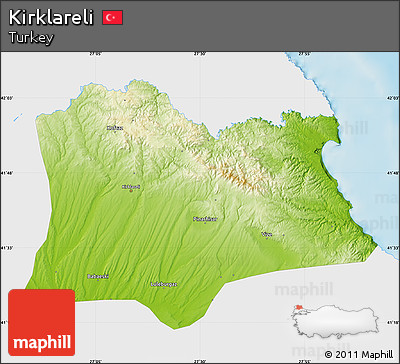 Physical Map of Kirklareli, single color outside