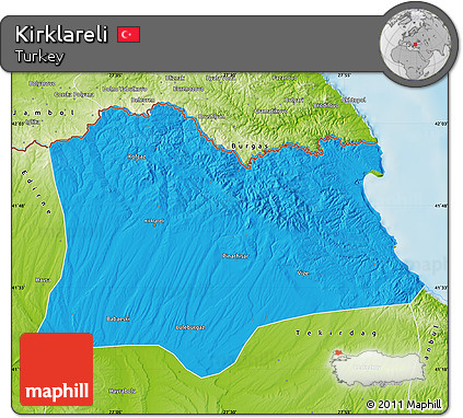 Political Map of Kirklareli, physical outside