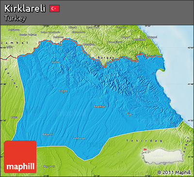 Political Map of Kirklareli, physical outside