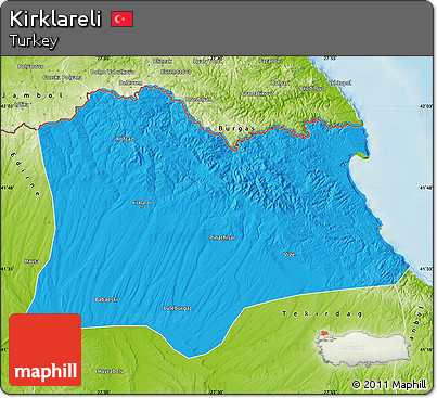 Political Map of Kirklareli, physical outside