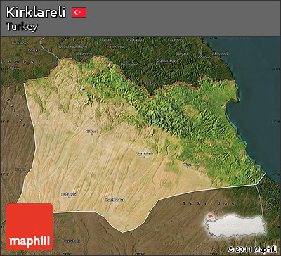 Satellite Map of Kirklareli, darken