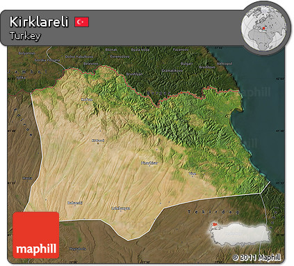 Satellite Map of Kirklareli, darken