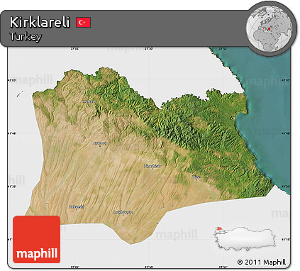 Satellite Map of Kirklareli, single color outside