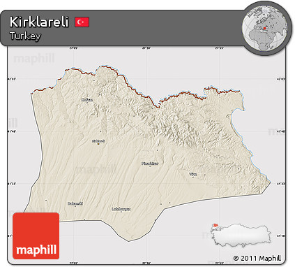Shaded Relief Map of Kirklareli, cropped outside
