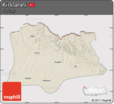 Shaded Relief Map of Kirklareli, cropped outside